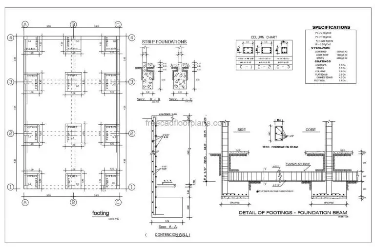 Column And Footing Reinforcement Details DWG Autocad, 305212