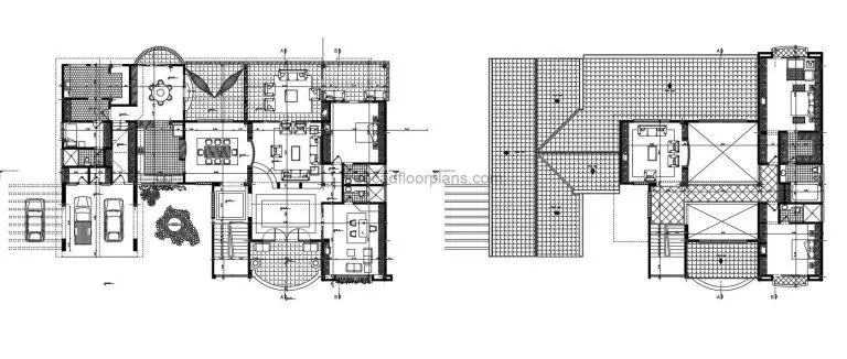 Two Level Terraced Villa Autocad Plan, 1305211