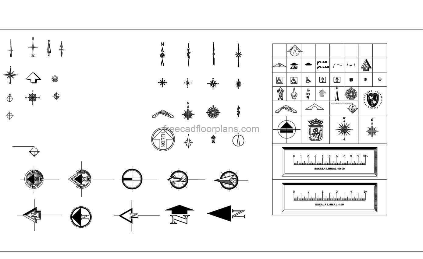 AutoCAD block collection in DWG format of nortes symbols for free download