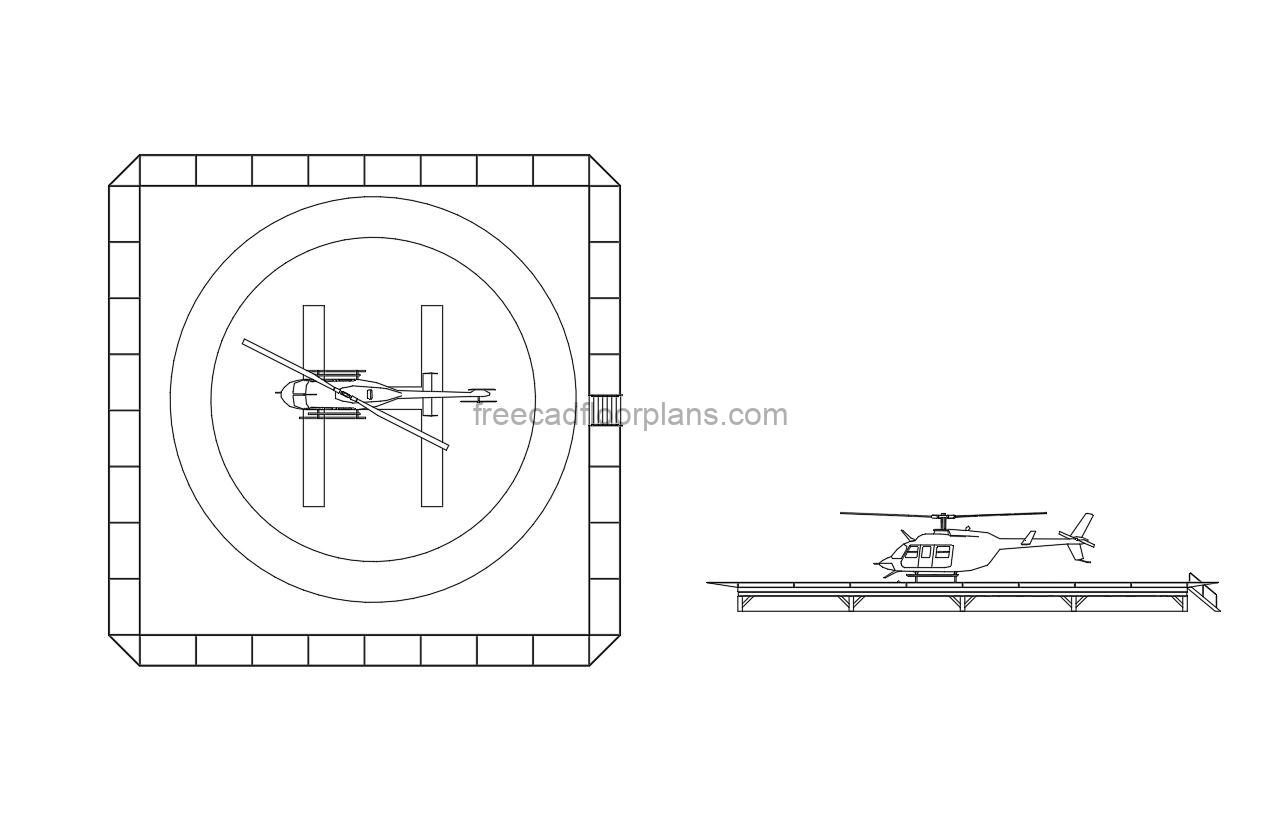 Helipad with Helicopter for free dwg file download