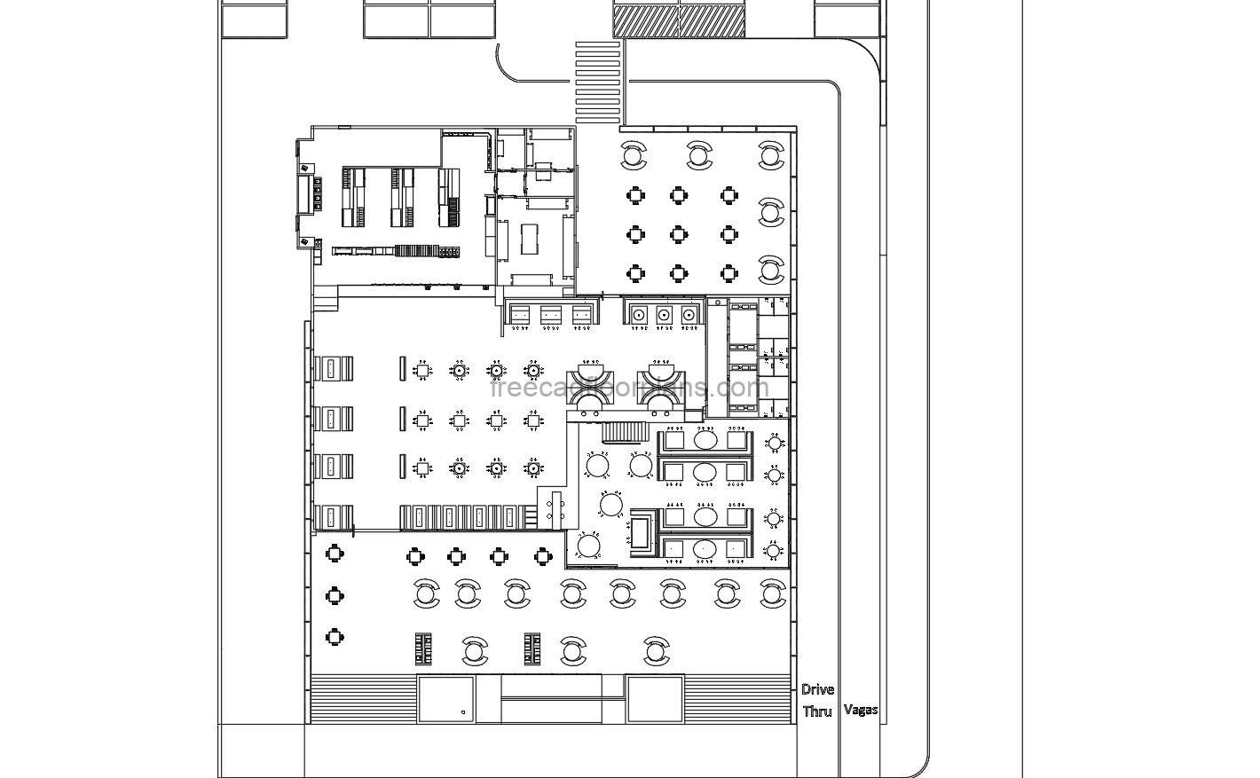 McDonalds Restaurant furnished floor plan in autocad dwg format for free download