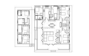 5 bedrooms village house layout dwg autocad format for free download
