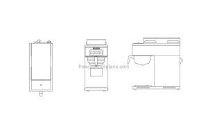 Coffee Machine Top, Side and Front views, AutoCAD Block