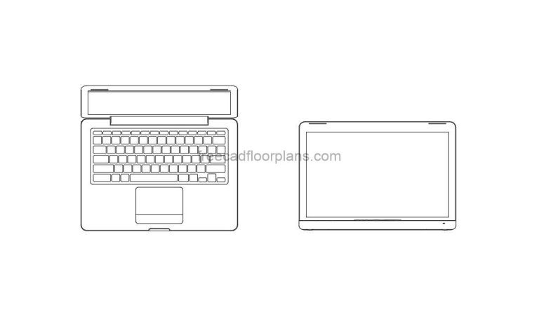 Laptop Plan and Elevation Views, AutoCAD Block