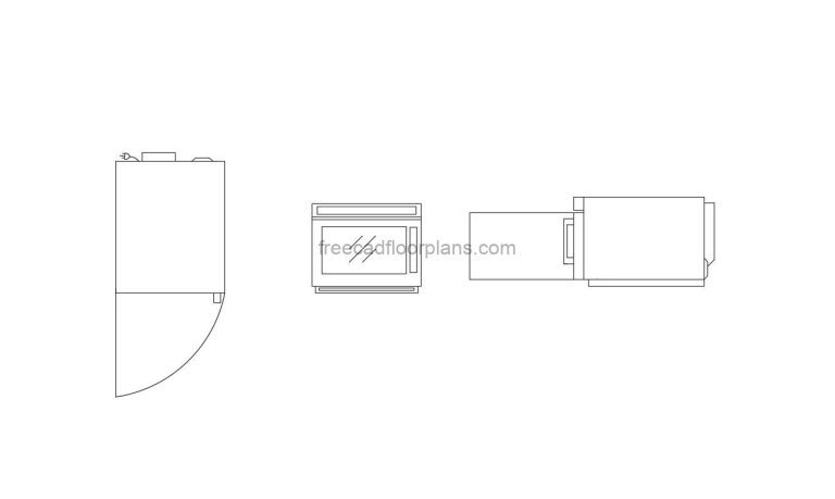 Microwave Oven Top, Side and Front views, AutoCAD Block