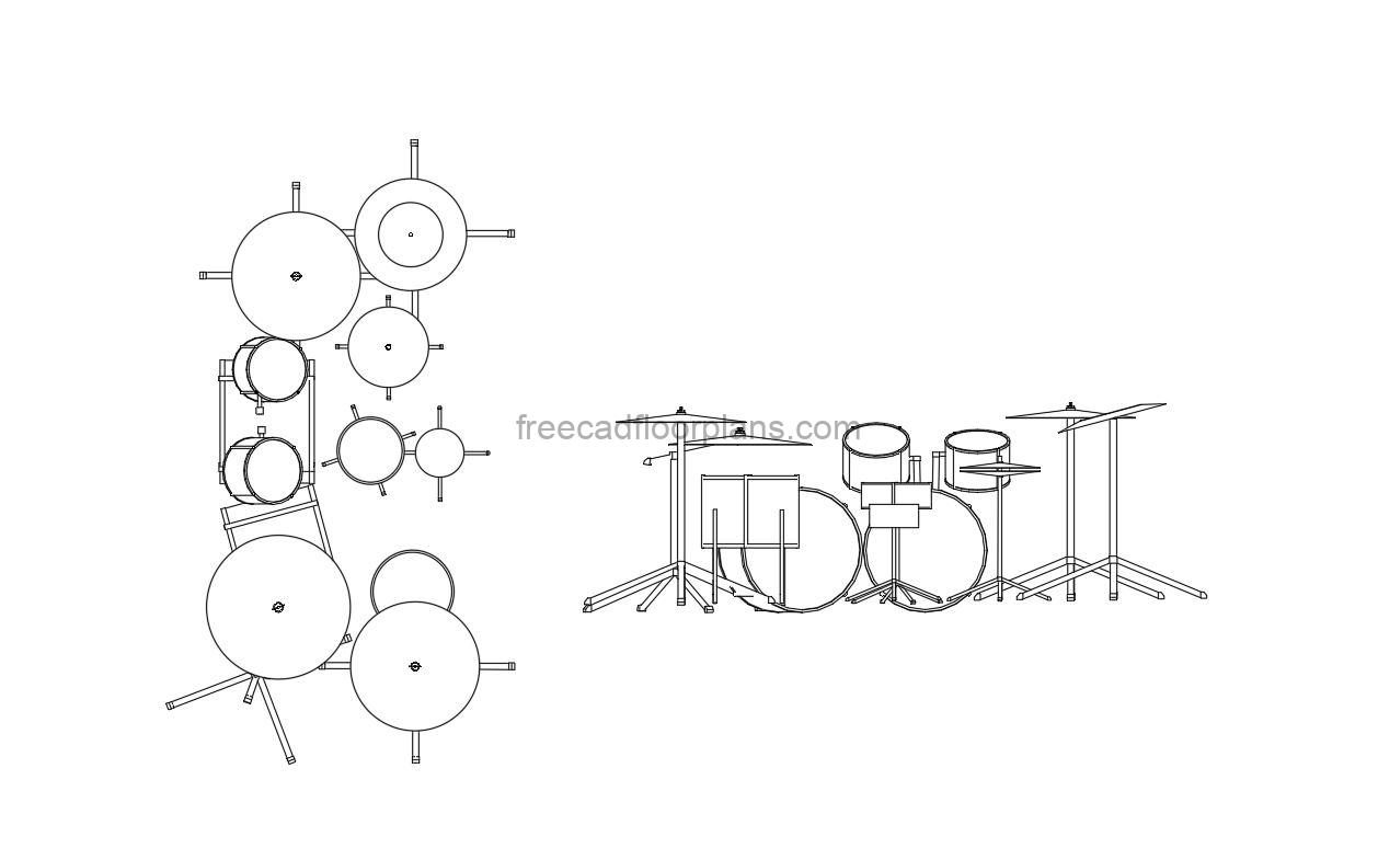 Drum Set 2, Pland And Elevation AutoCAD Block dwg free download