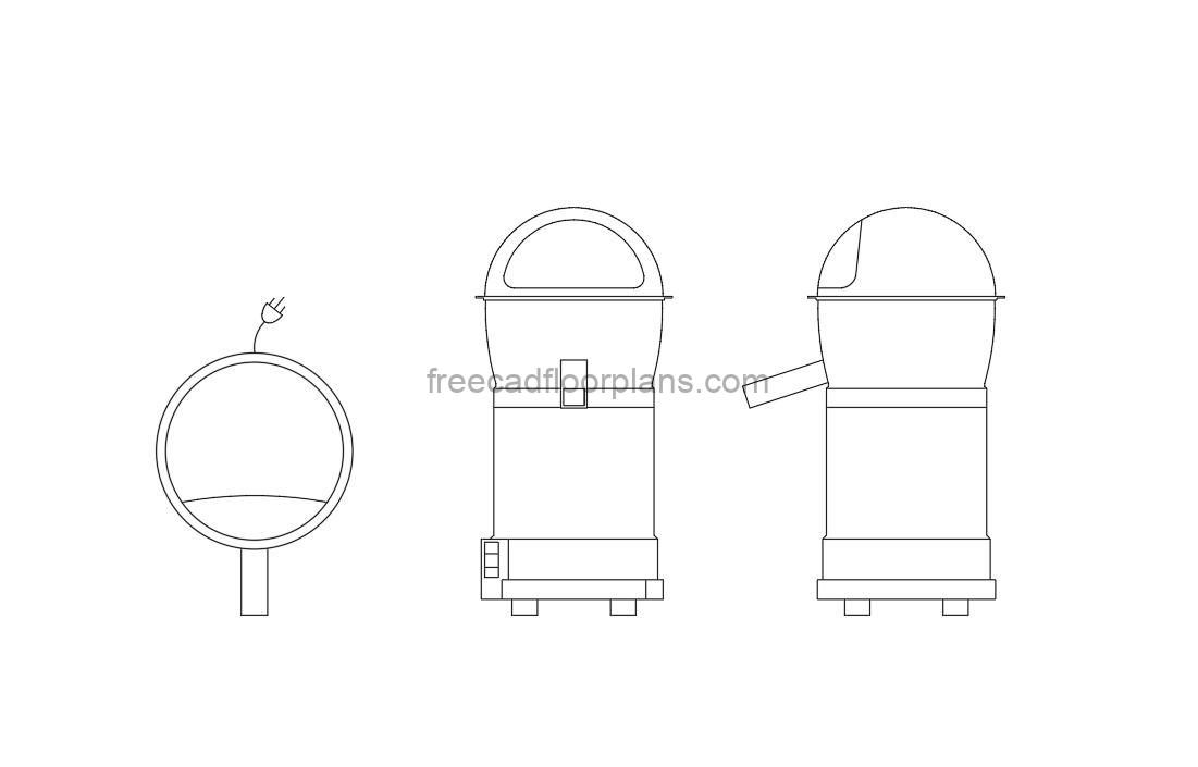 Juicer Machine Mixer, 2D Drawing AutoCAD Block dwg free file for download