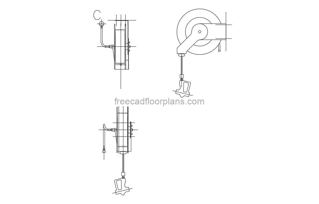 Hose Reel With Gun, Plan and Elevation Views AutoCAD Block for free download