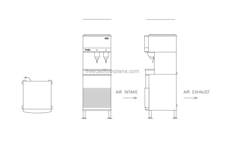 Ice Dispenser Freestanding, Plan and Elevation Views AutoCAD Block