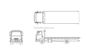 Flatbed Tow Truck, Plan and Elevation Views AutoCAD Block