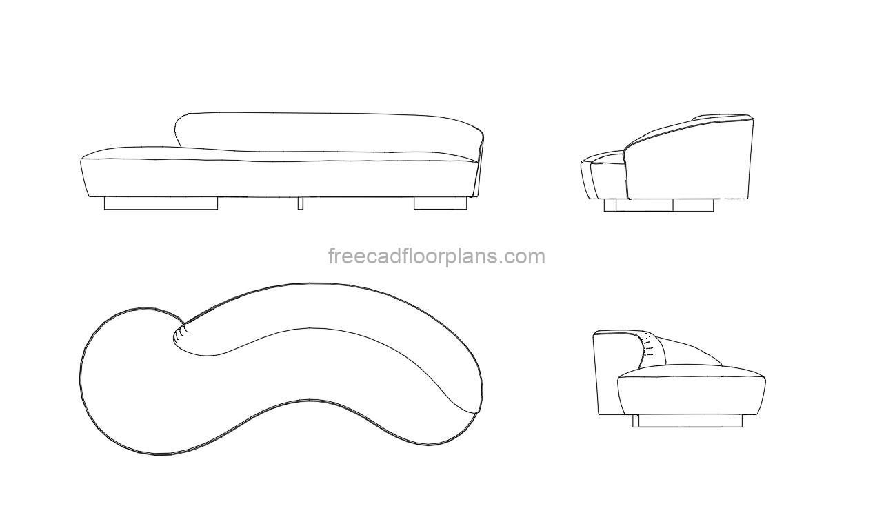 Serpentine Sofa-Vladimir Kagan AutoCAD Block - Free Cad Floor Plans