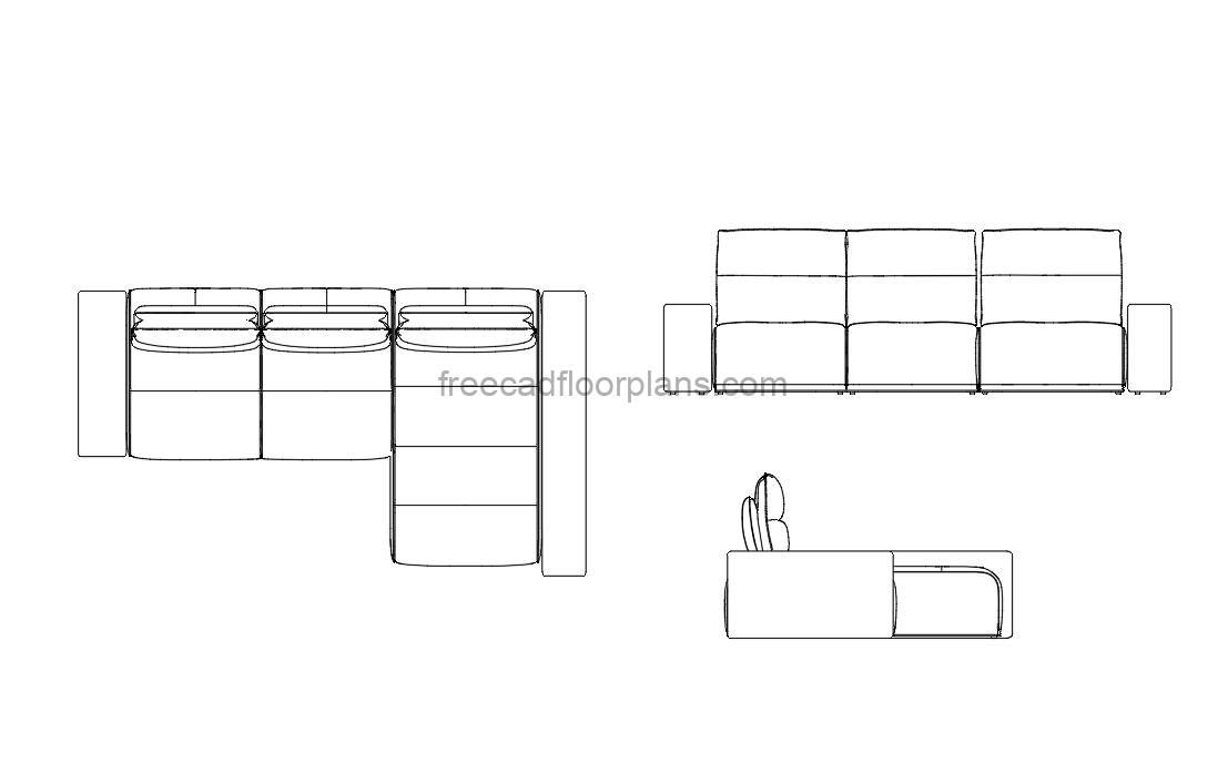 Cheslong Sofa - Free CAD Drawings