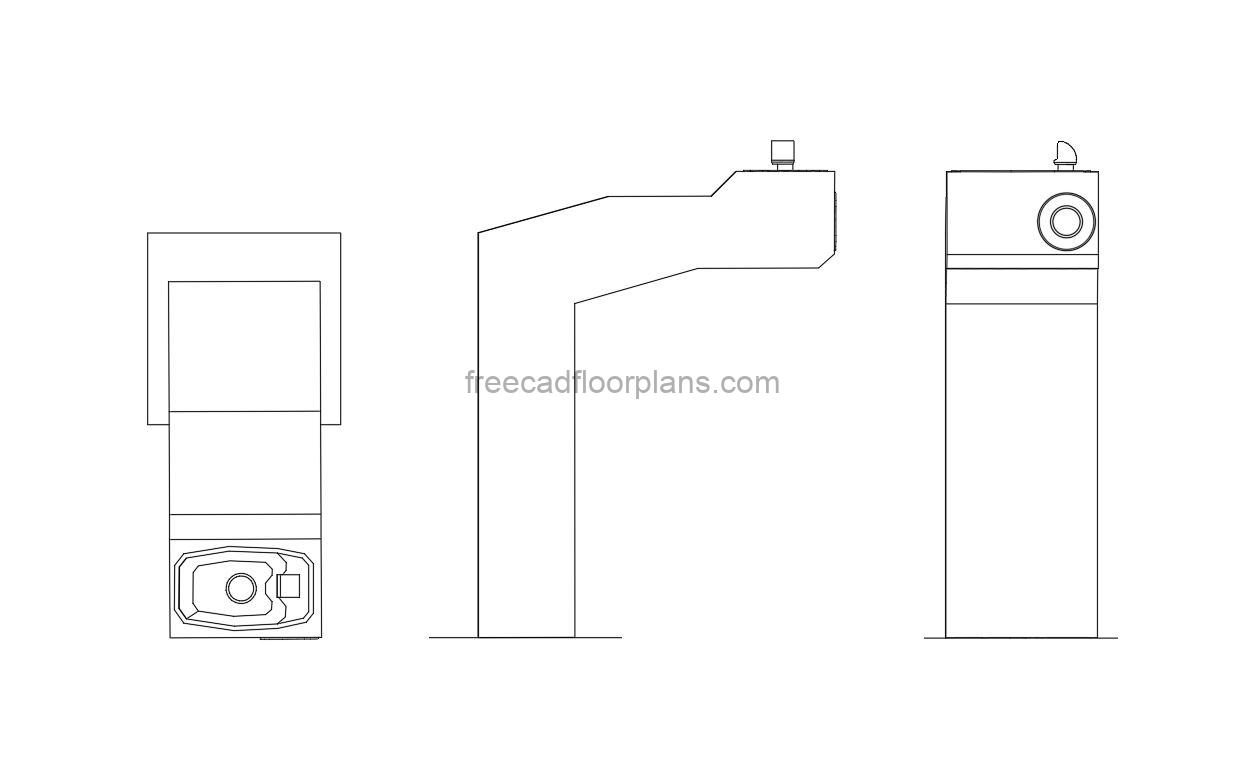 Water drinking fountain with special design for people with disabilities, plan views, elevation for free download in DWG format.