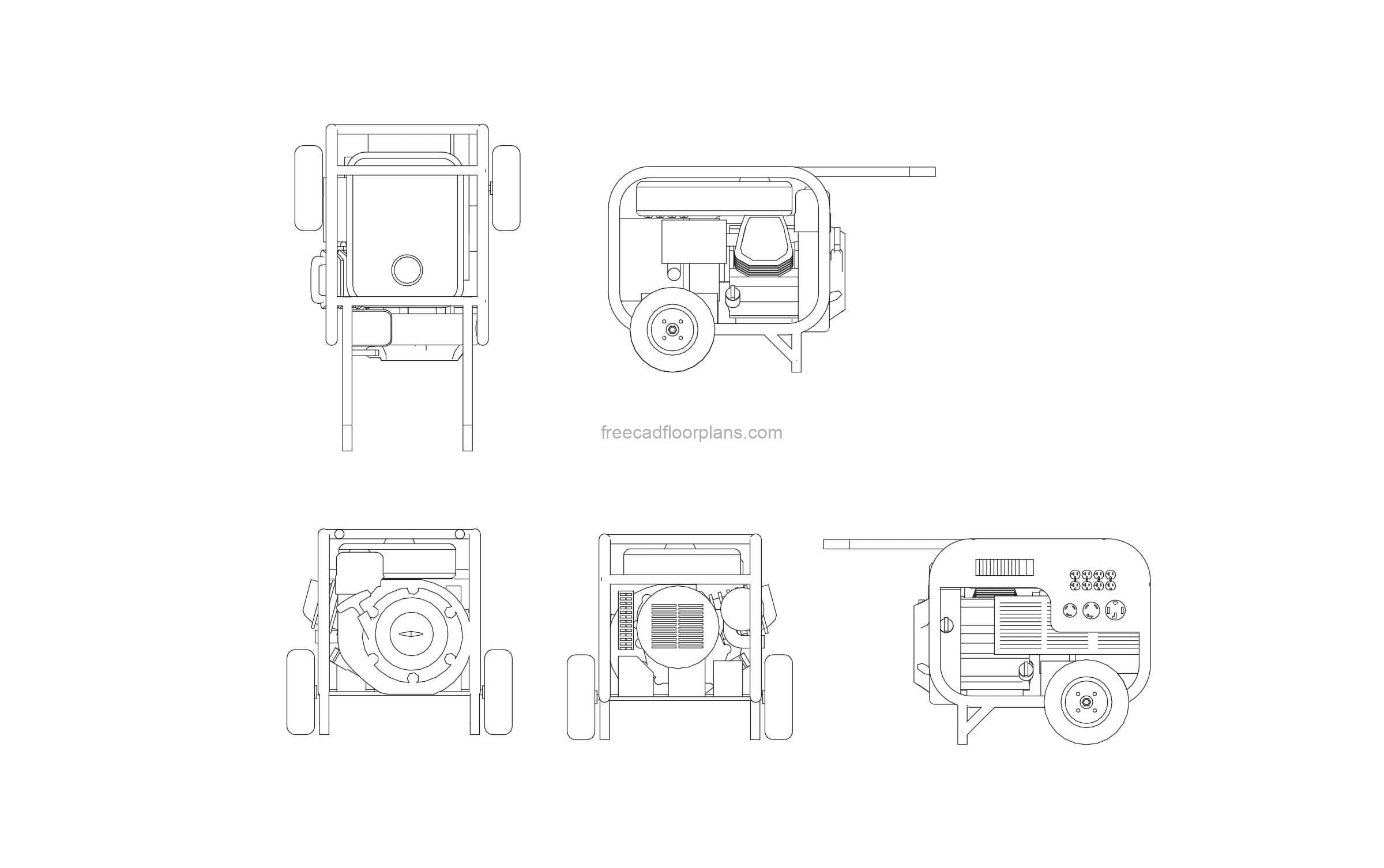 all 2d views drawing of small diesel generator for free download