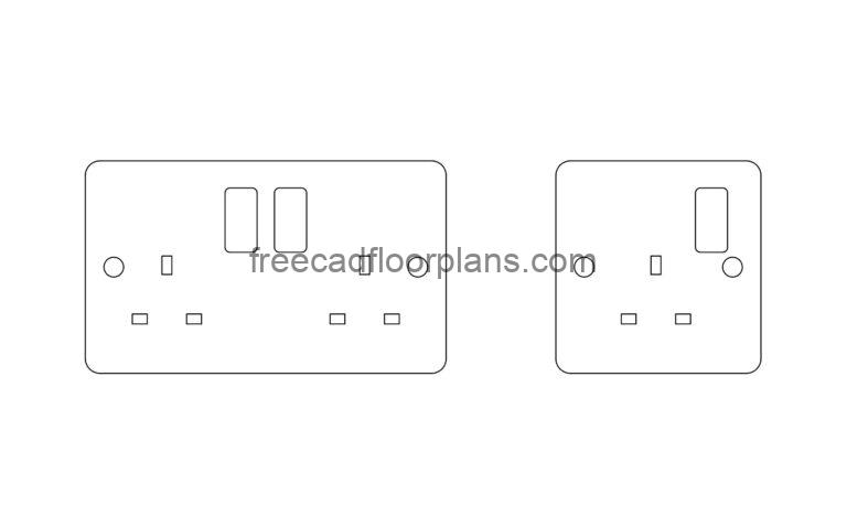 UK plug socket drawing front face in DWG CAD format for free download