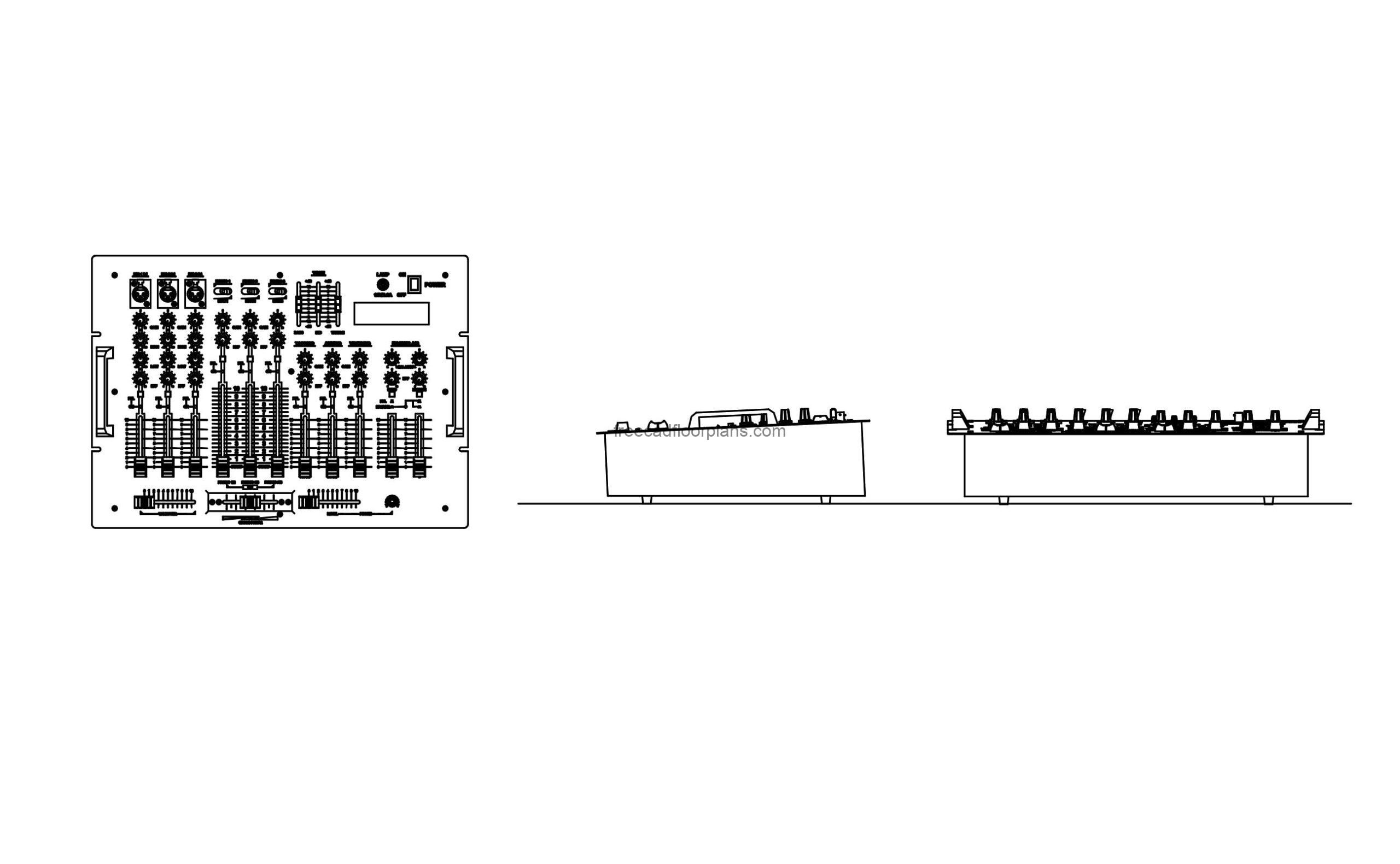audio mixer all 2d views for free download in dwg cad model