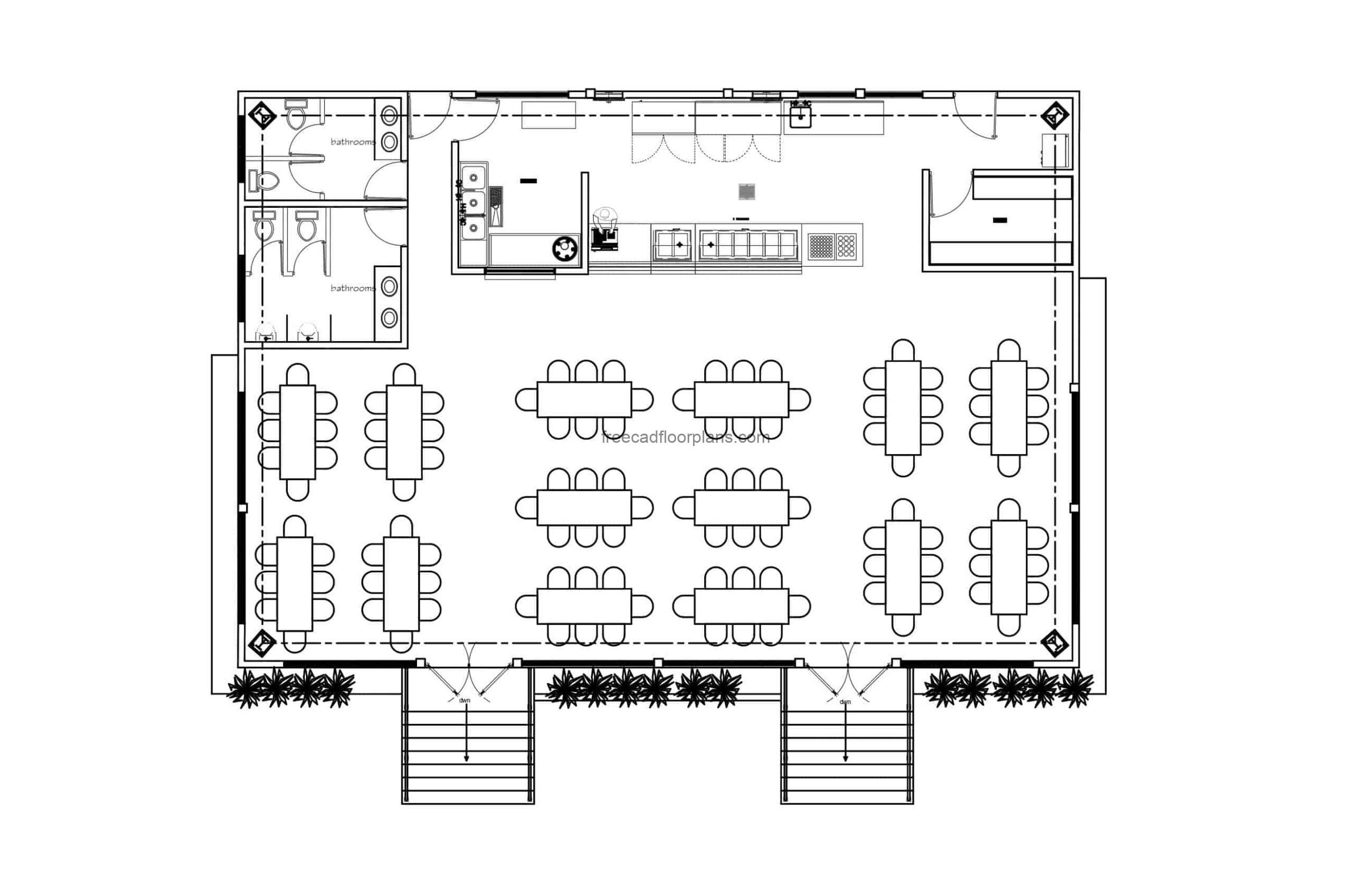 Fully Furnished Canteen, Autocad Plan - Free Cad Floor Plans