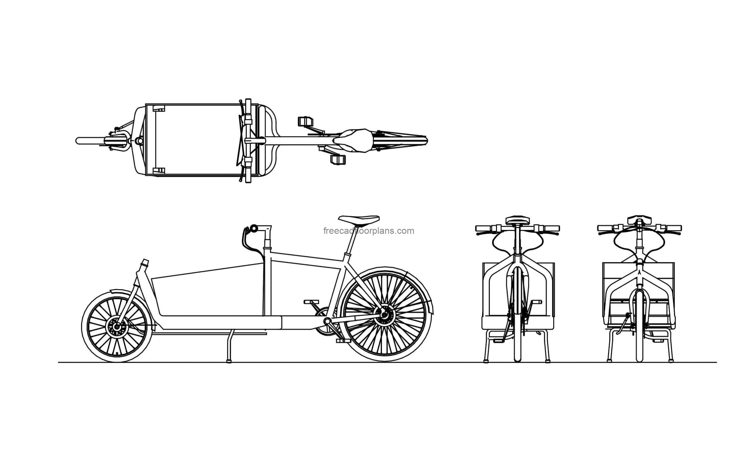 cargo bike dwg cad block elevation and plan layout for free download