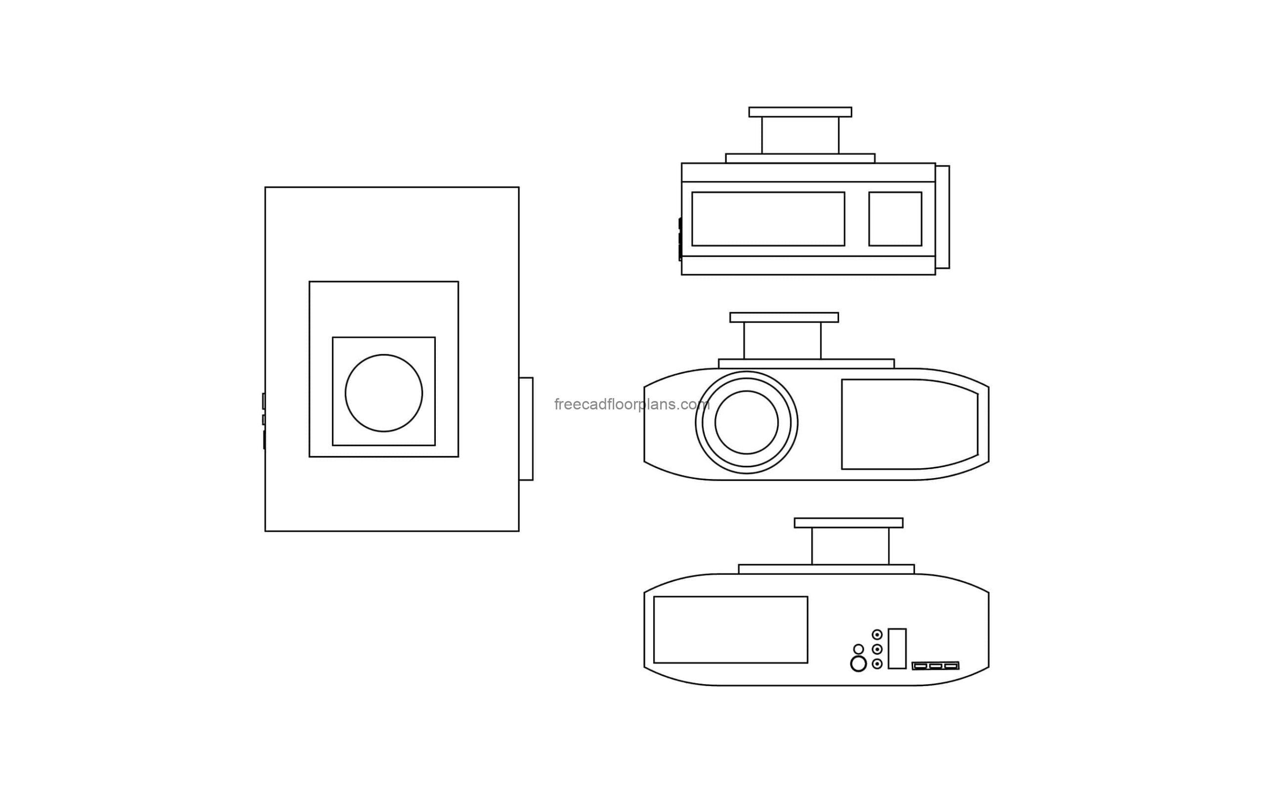 ceiling mounted projector drawing with all 2d views dwg cad model for free download
