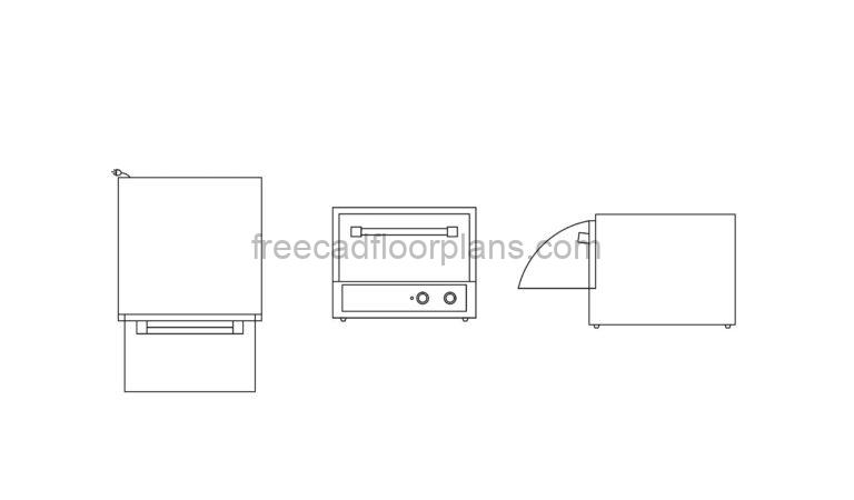 Counter Top Pizza Oven-2D Views-Free AutoCAD Block
