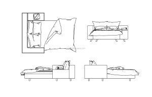 dwg file for free download of daybed all 2d views included in the drawing