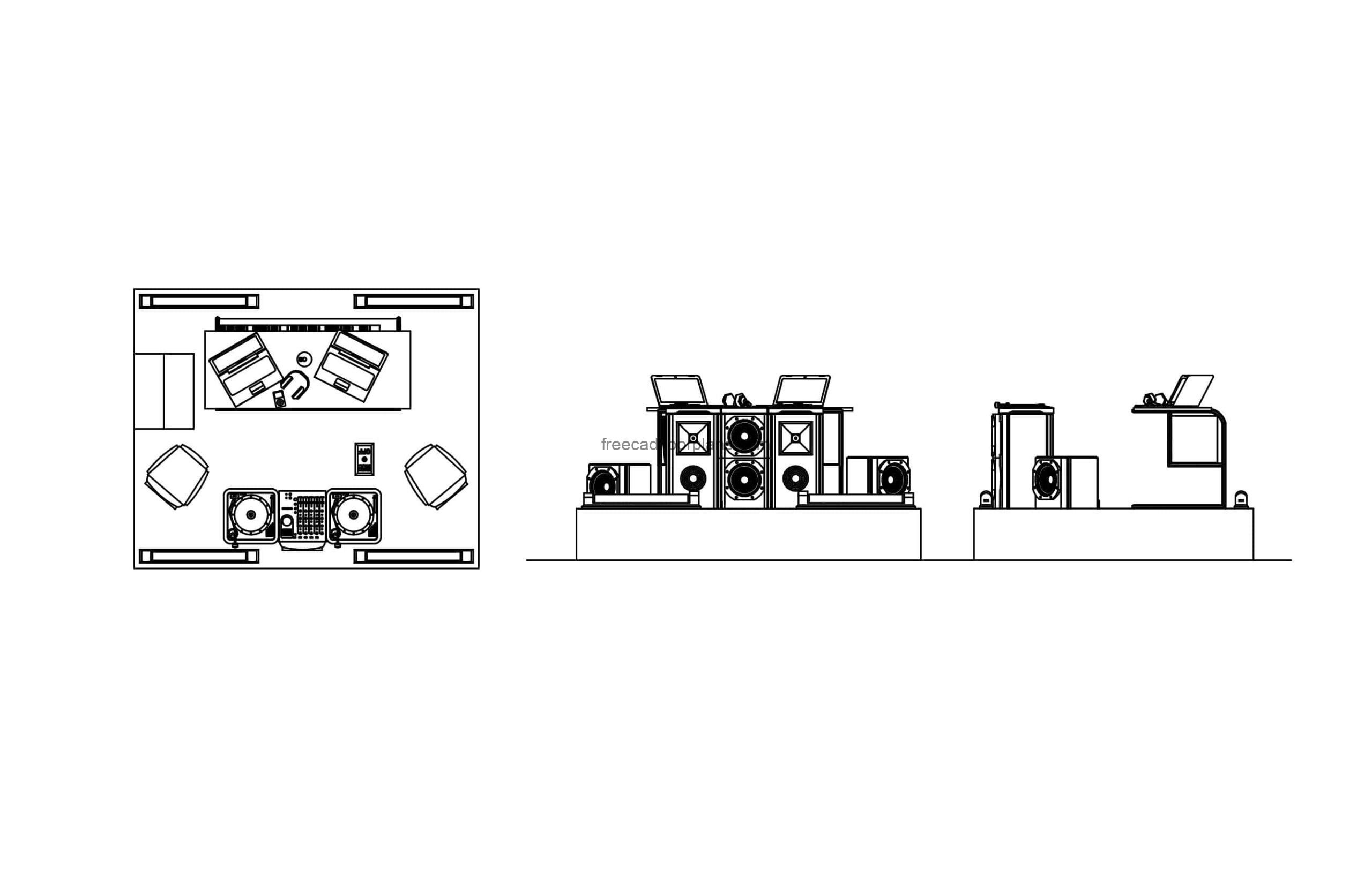 dj station with sound system drawing in dwg cad format all 2d views included for free download