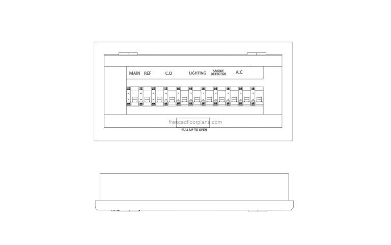 electrical panel board dwg drawing for free download front and elevation views