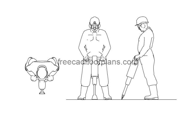 jackhammer construction worker dwg cad drawing all 2d views included for free download