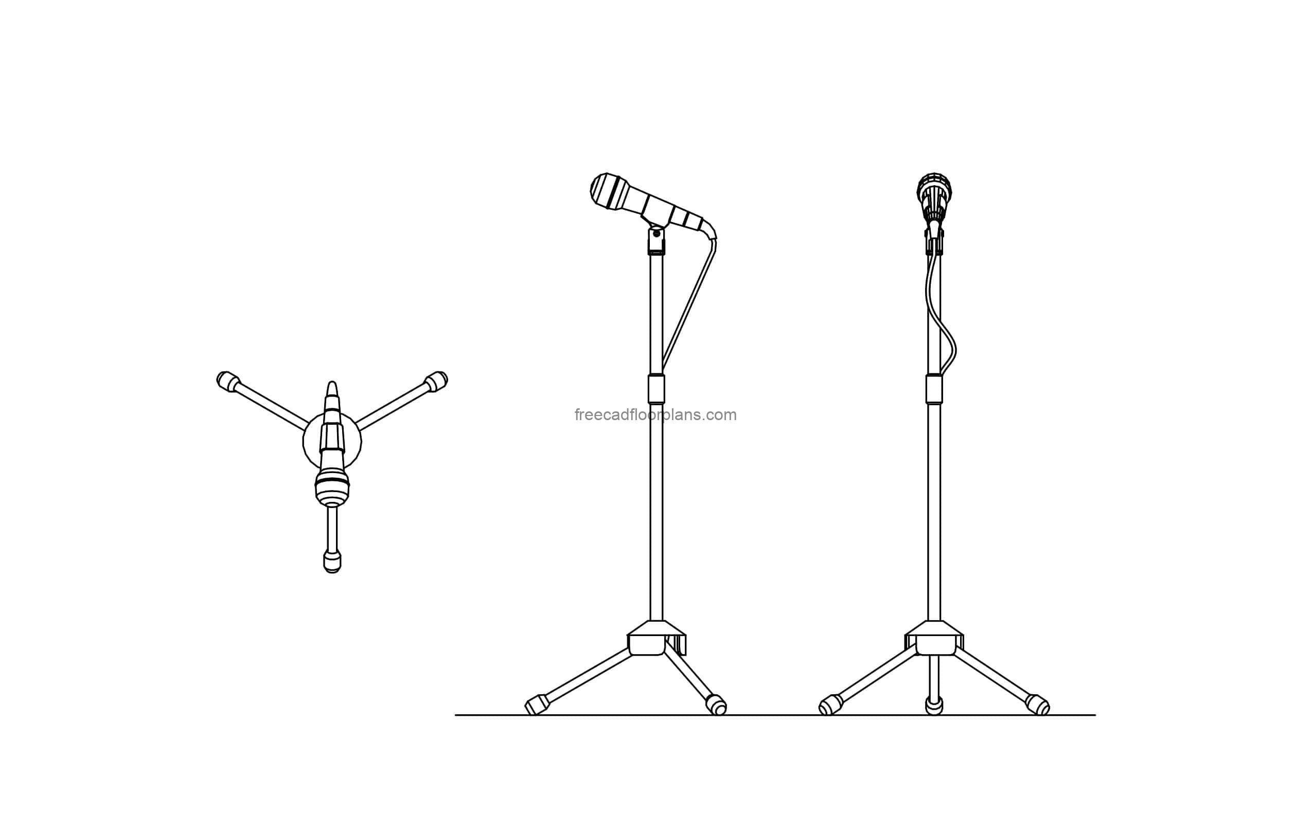 microphone dwg cad drawing fron and side elevations model for free download