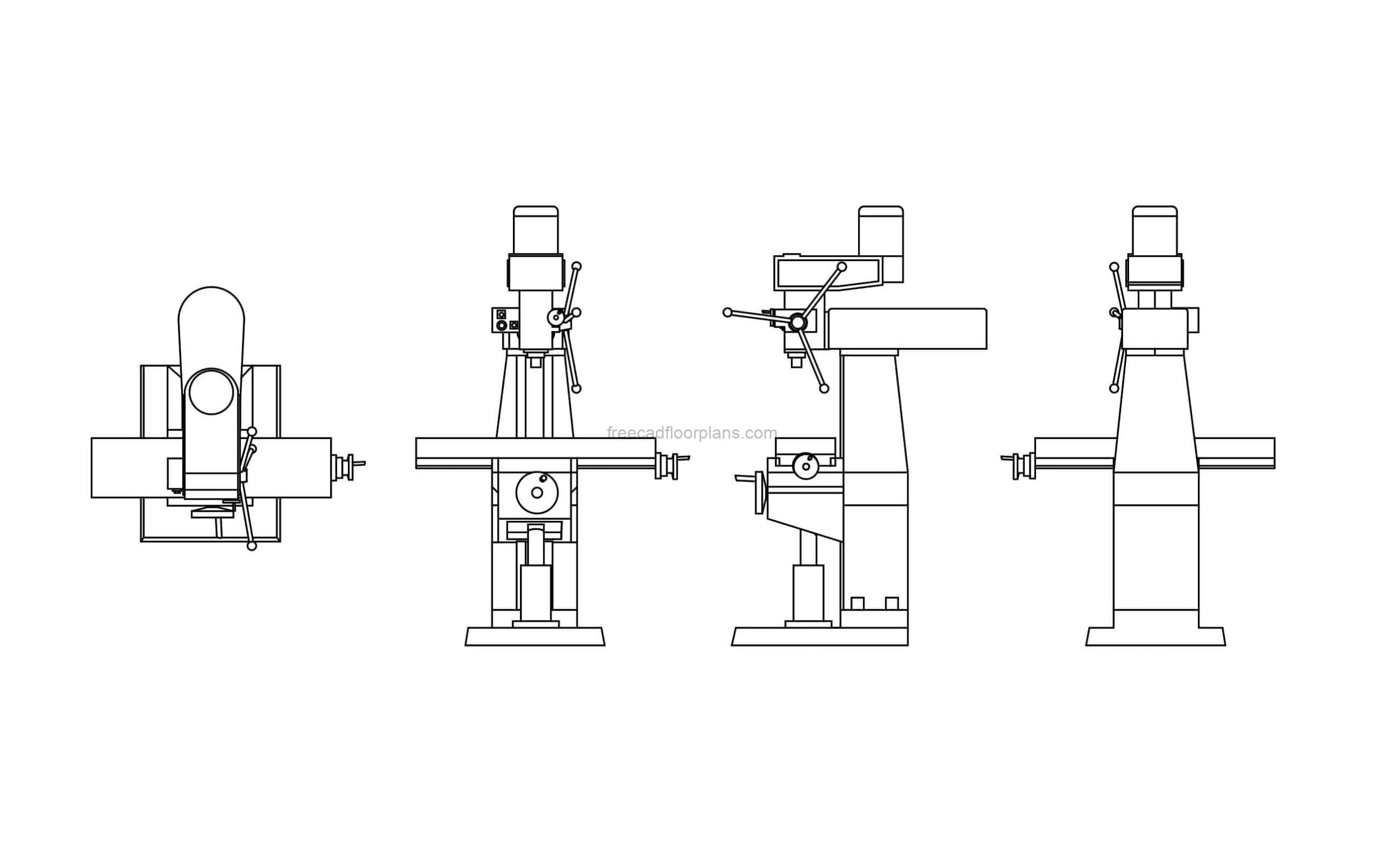 millin machine drawing in dwg CAD format all 2d views including plan, for free download