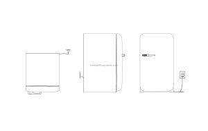dwg drawing with plan and elevations views of mini fridge for free download