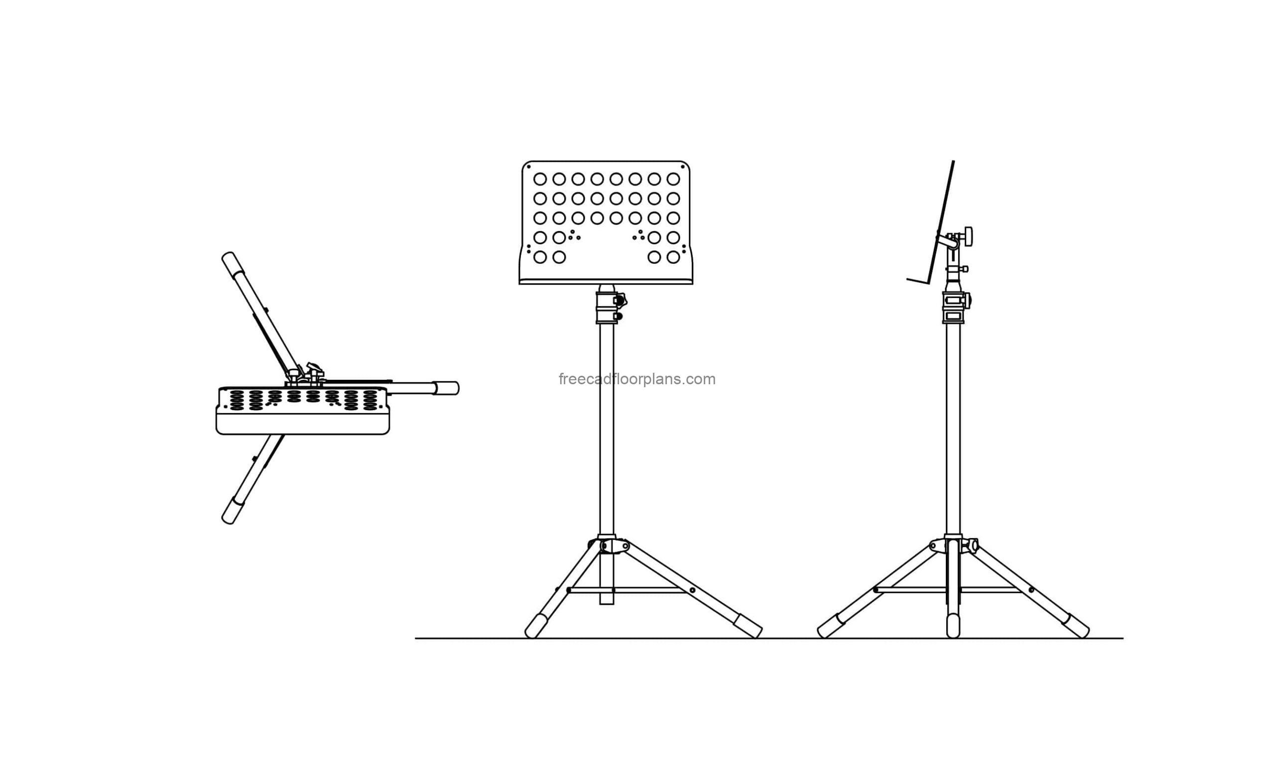 music stand drawing in dwg cad format elevations and plan views for free download