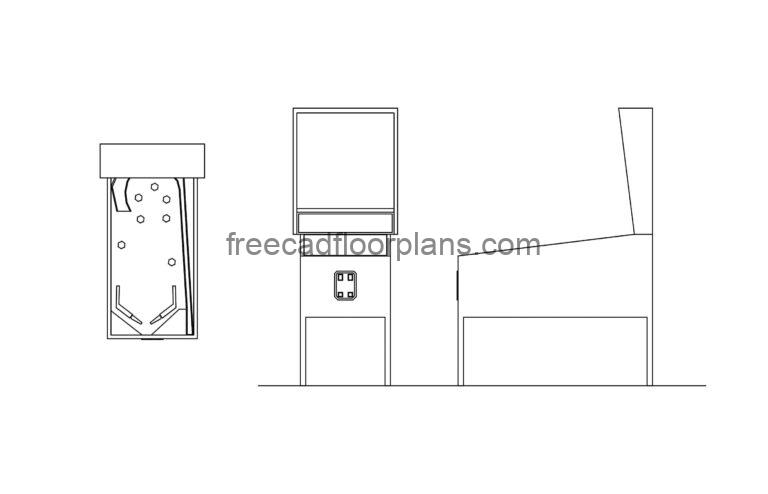 pinball machine drawing in dwg format cad block for indoor games machines elevation and plan views file for free download