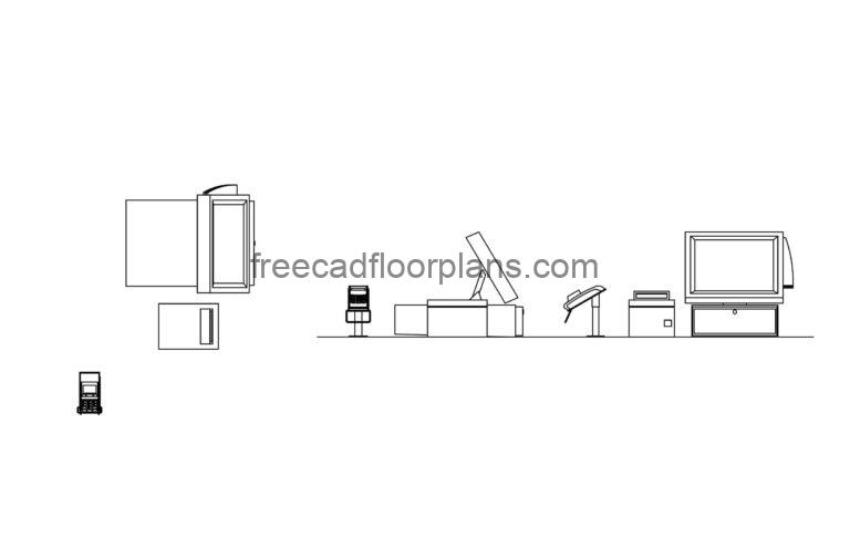 pos system dwg cad drawing elevations and plan views for free download cad block