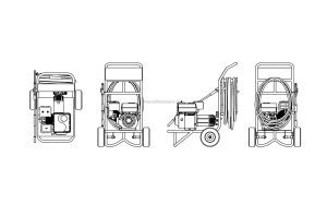 pressure washer in dwg formar drawing with elevation, side and pland view for free download