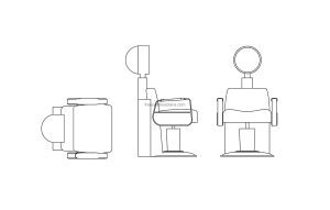 drawing model in dwg cad format of an salon hair dryer chair for free download elevation and plan views