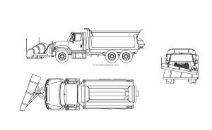 snow plow truck drawing in dwg model file CAD for free download elevation and plan views included