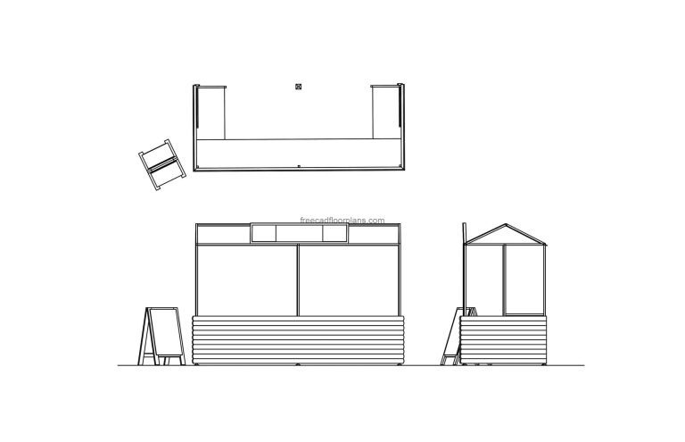 dwg cad drawing of a street food stall cad block plan and elevations for free download