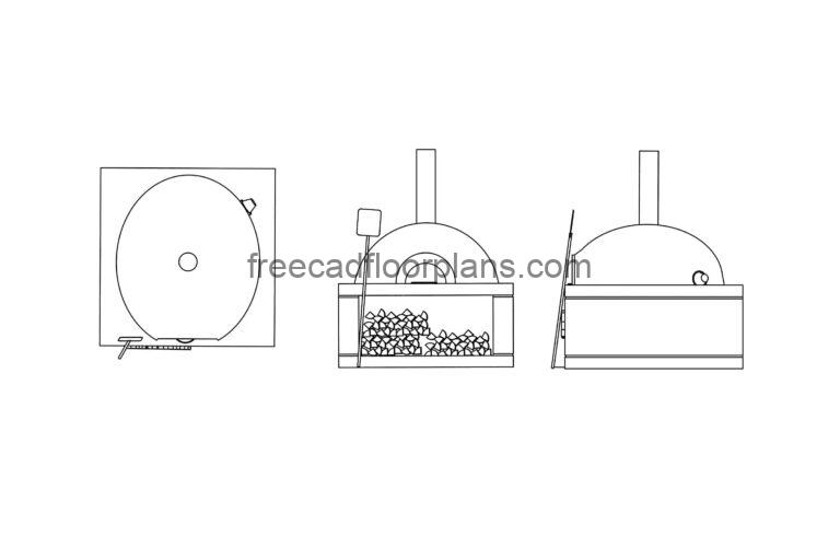 wood fire pizza oven dwg cad file elevation and plan views for free download