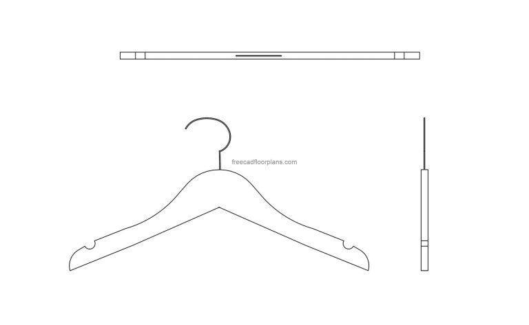 wooden dress hanger drawing model for free download in dwg CAD format all views included