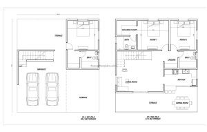 furnished architectural plan of a three bedroom house in DWG autocad format for free download