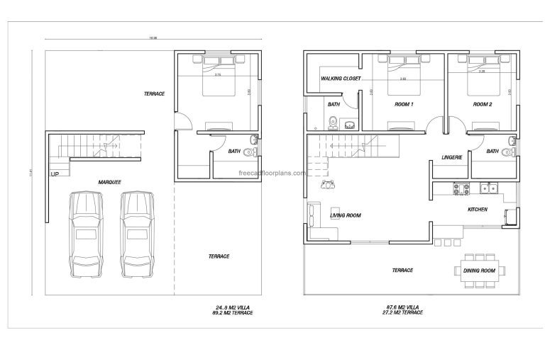 furnished architectural plan of a three bedroom house in DWG autocad format for free download
