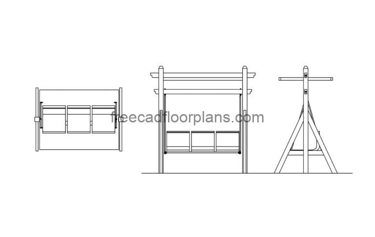 3 Seater Swing, All 2D Views, AutoCAD Block
