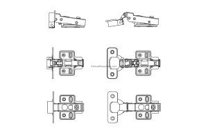 cad block drawing of a Concealed Cabinet Hinge elevations and plan view dwg model for free download