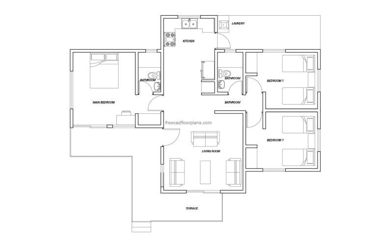 3 Bedrooms, Open Plan House 1,100 sq. ft., 102 M2