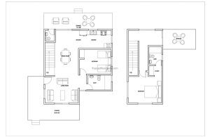 Drawing of a two storey house with 1700 sq.ft. plan in dwg AutoCAD format