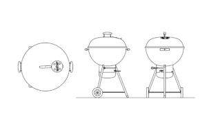 Weber BBQ cad block drawing, dwg model with all 2d views, plan, front and side elevations file for free download