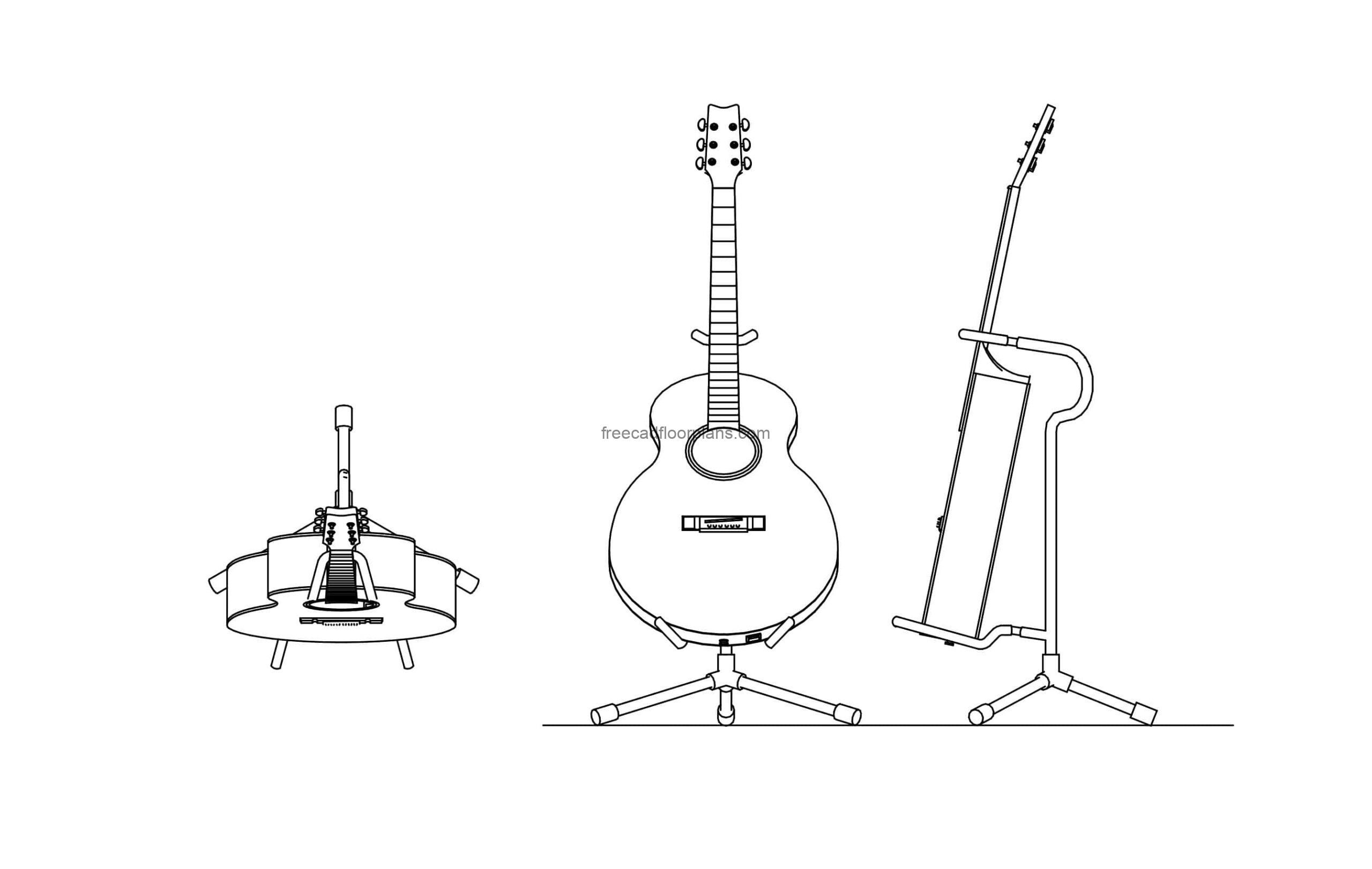 vertical escapar Menos que Acoustic Guitar With Stand, Plan & Elevations, AutoCAD Block - Free Cad  Floor Plans