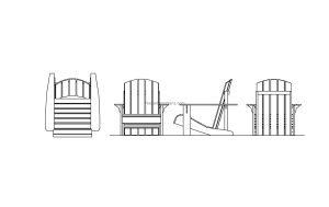 adirondack chair special model cad drawing editable dwg model block with 2d views including plan and elevations for free download