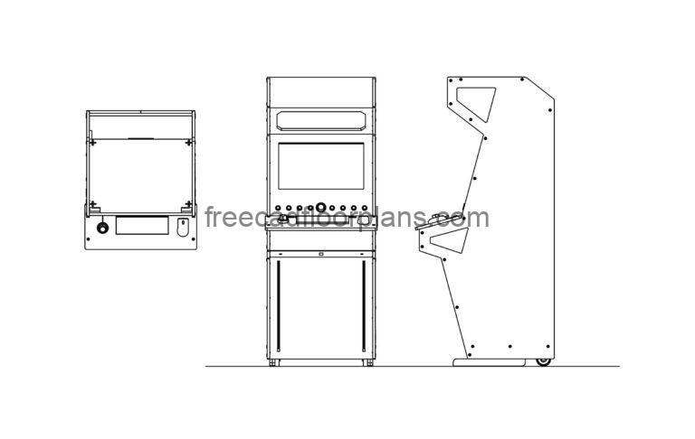 arcade machine dwg cad block drawing elevations, front view for free download